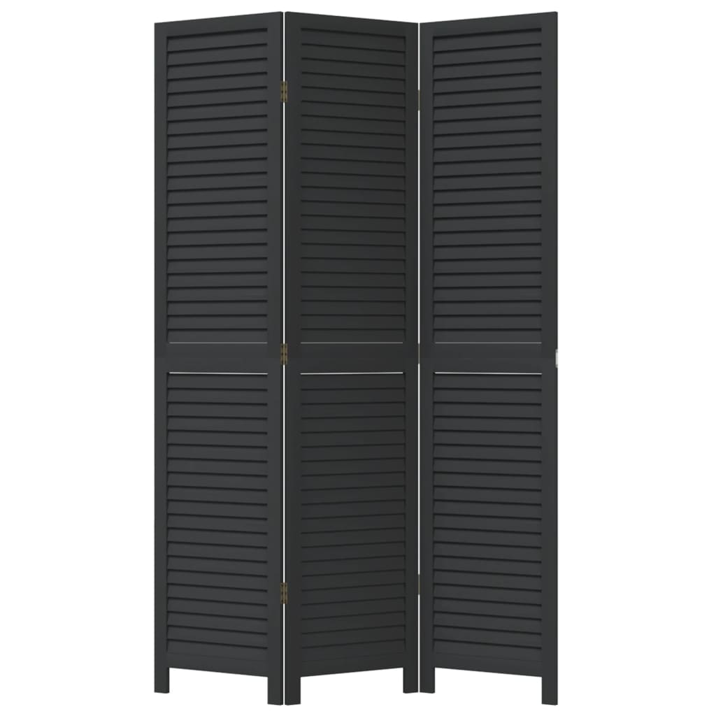 Room Divider 3 Panels Black Solid Wood Paulownia