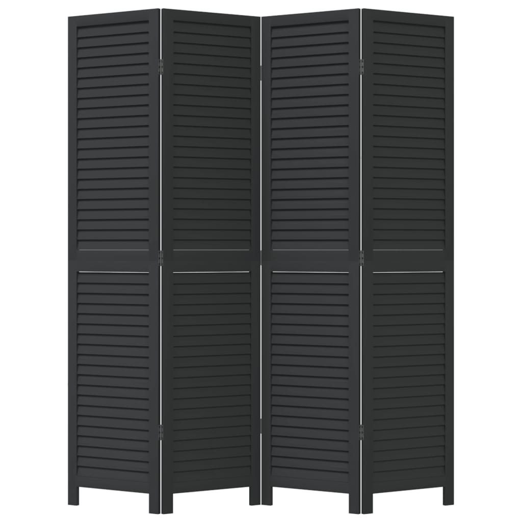 Room Divider 4 Panels Black Solid Wood Paulownia