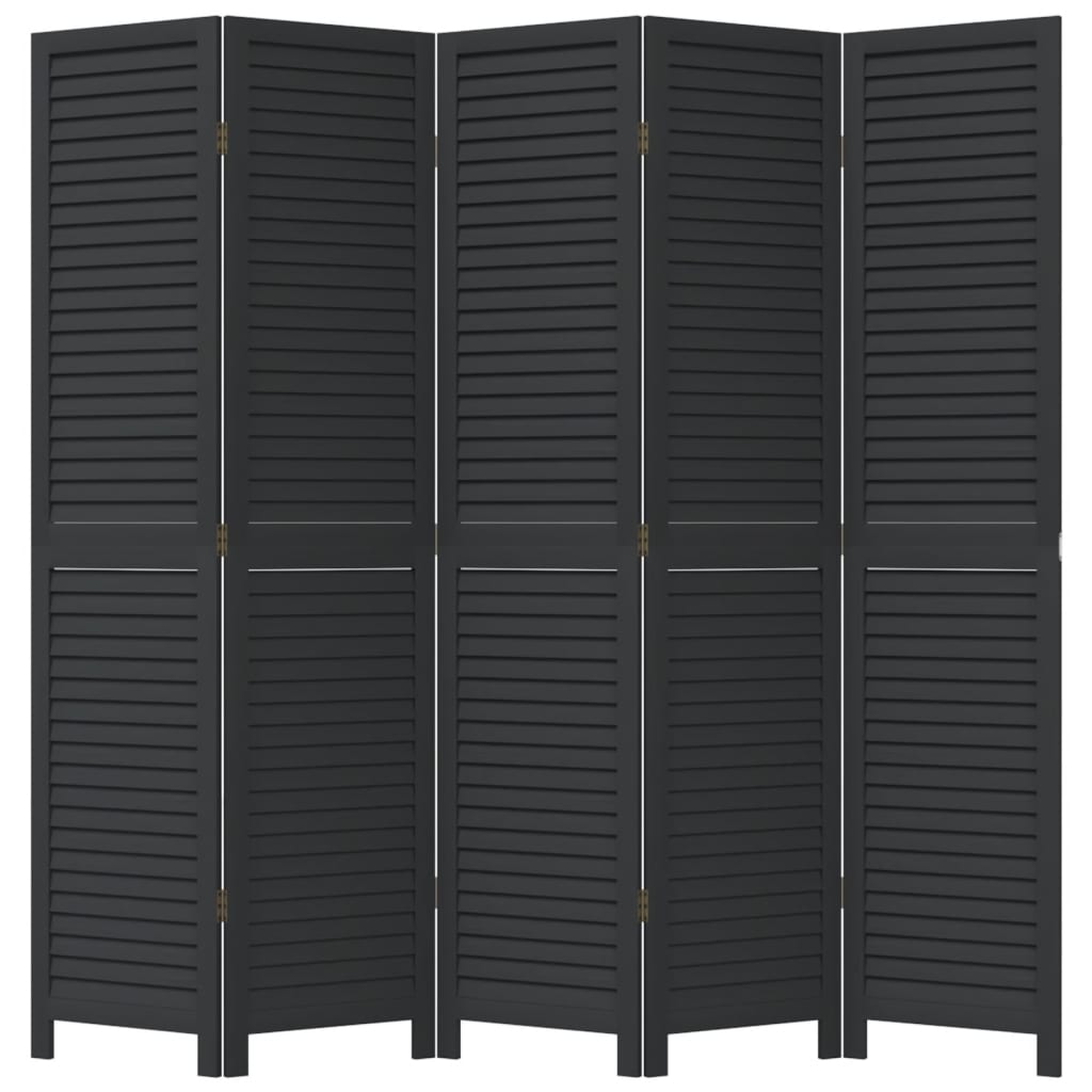 Room Divider 5 Panels Black Solid Wood Paulownia
