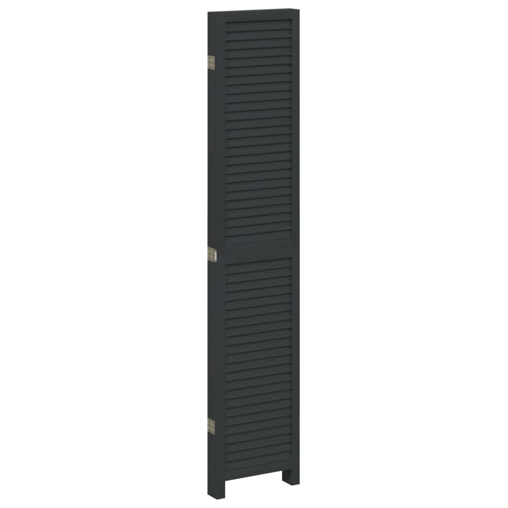Room Divider 5 Panels Black Solid Wood Paulownia
