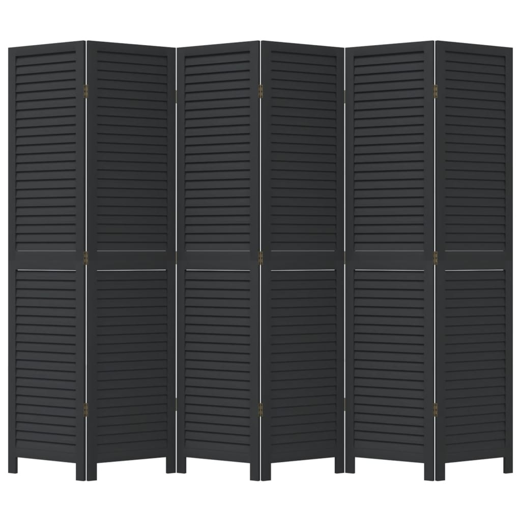 Room Divider 6 Panels Black Solid Wood Paulownia