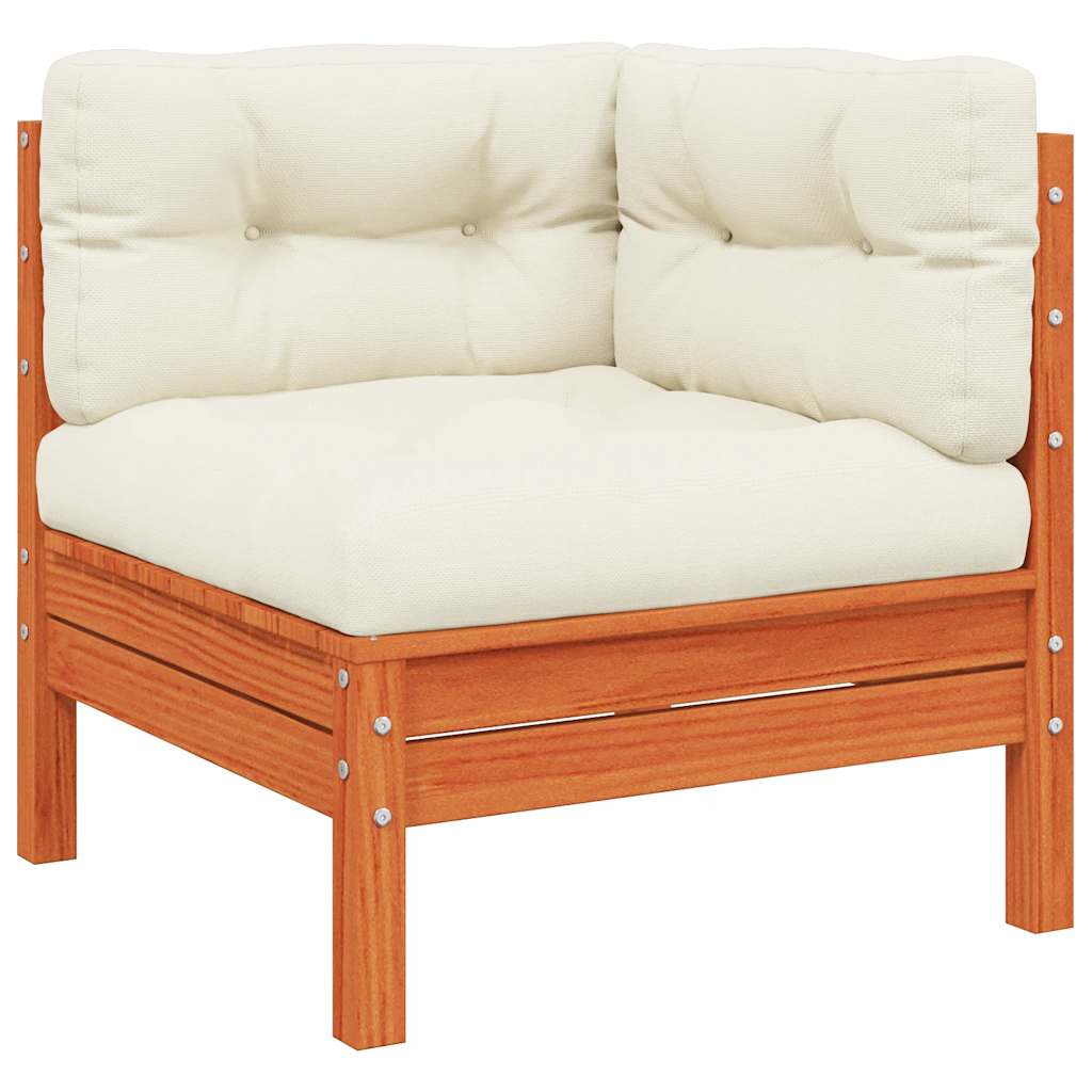 Garden Sofa Corner with Cushions Wax Brown Solid Wood Pine