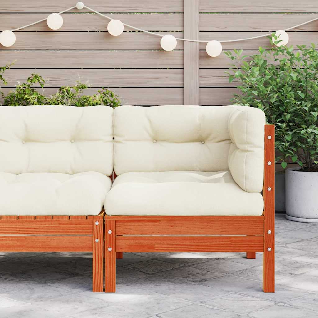 Garden Sofa Corner with Cushions Wax Brown Solid Wood Pine