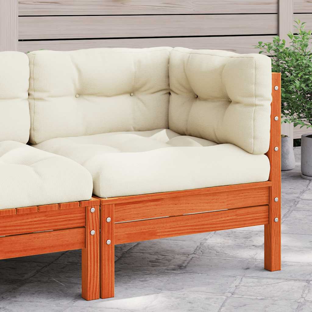 Garden Sofa Corner with Cushions Wax Brown Solid Wood Pine