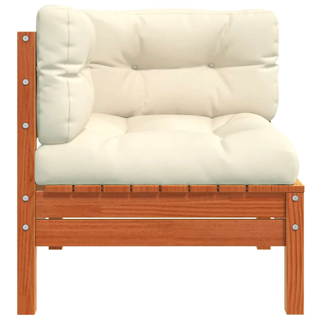 Garden Sofa Corner with Cushions 2 pcs Wax Brown Solid Wood Pine