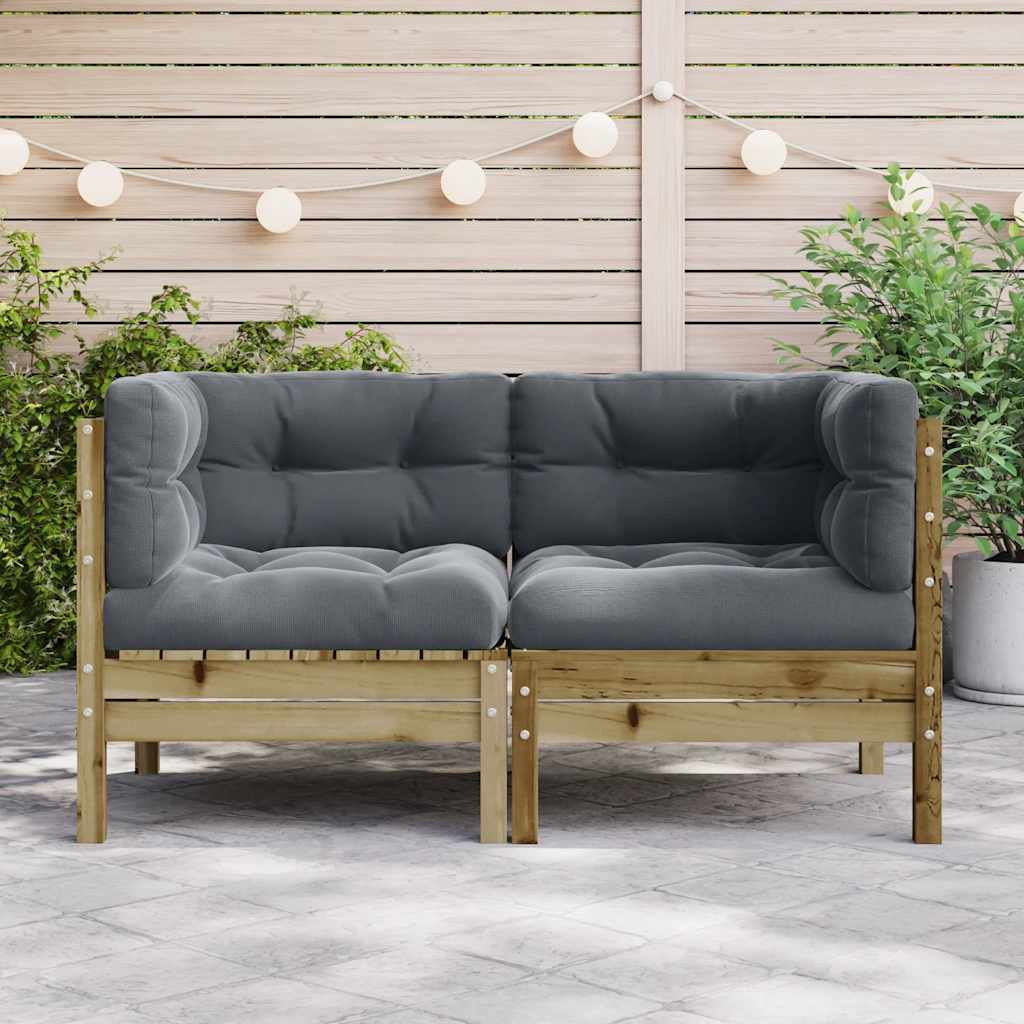 Garden Sofa Corner with Cushions 2 pcs Impregnated Wood Pine
