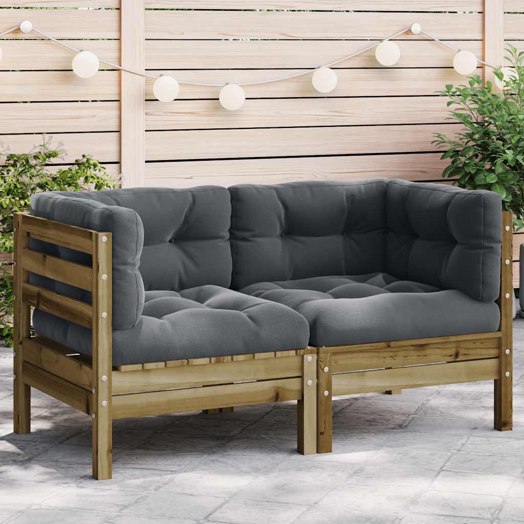 Garden Sofa Corner with Cushions 2 pcs Impregnated Wood Pine
