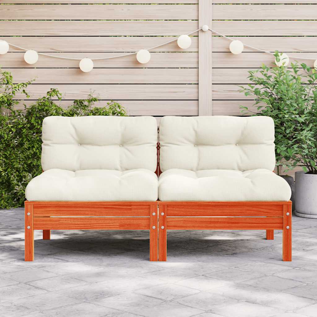 Garden Sofa Armless with Cushions 2 pcs Wax Brown Solid Wood Pine