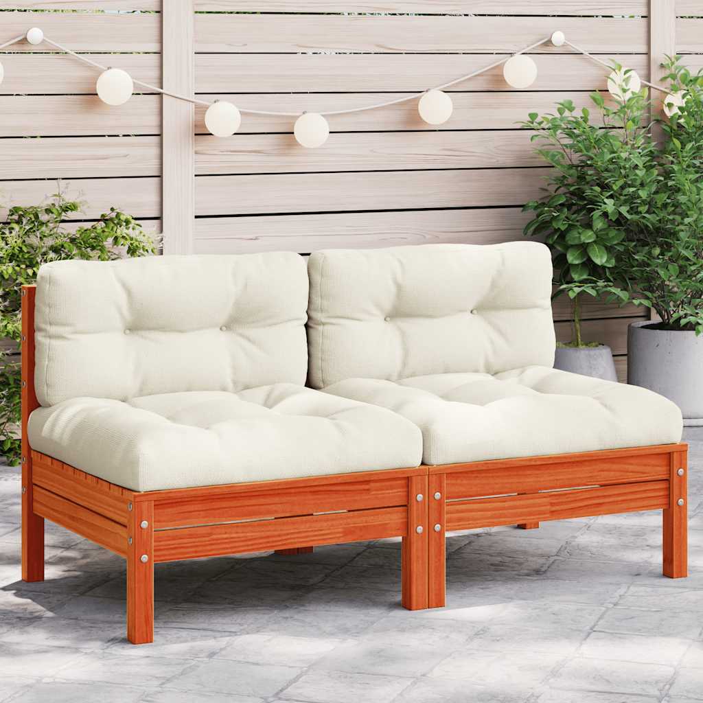 Garden Sofa Armless with Cushions 2 pcs Wax Brown Solid Wood Pine