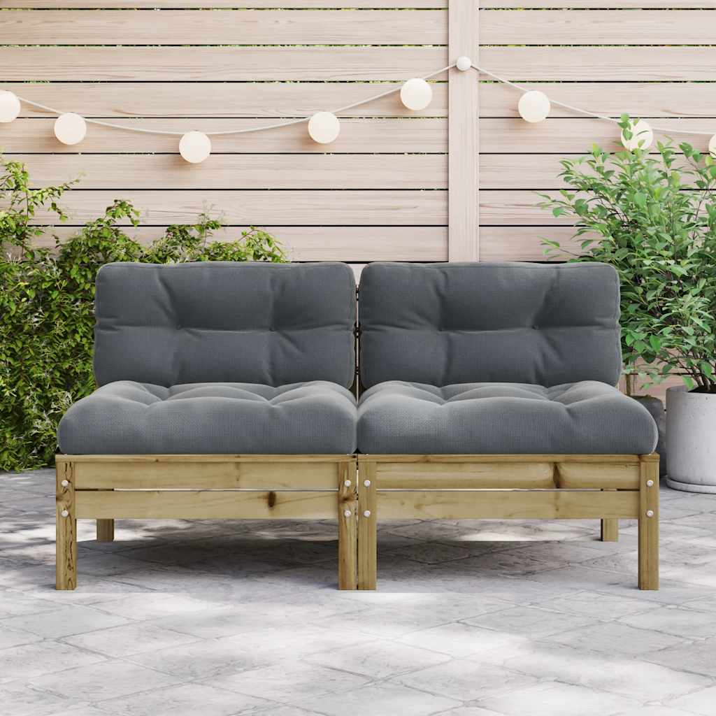 Garden Sofa Armless with Cushions 2 pcs Impregnated Wood Pine