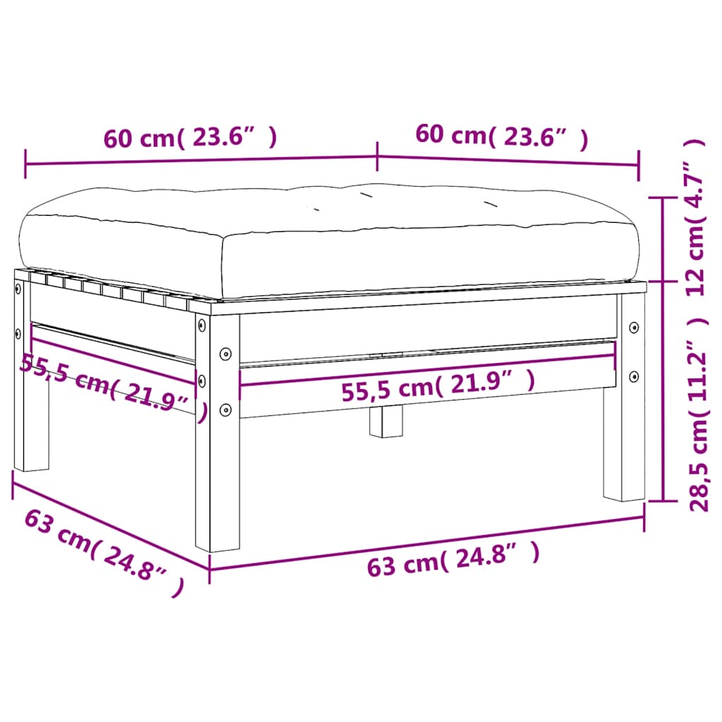 Garden Footstool with Cushion Wax Brown Solid Wood Pine