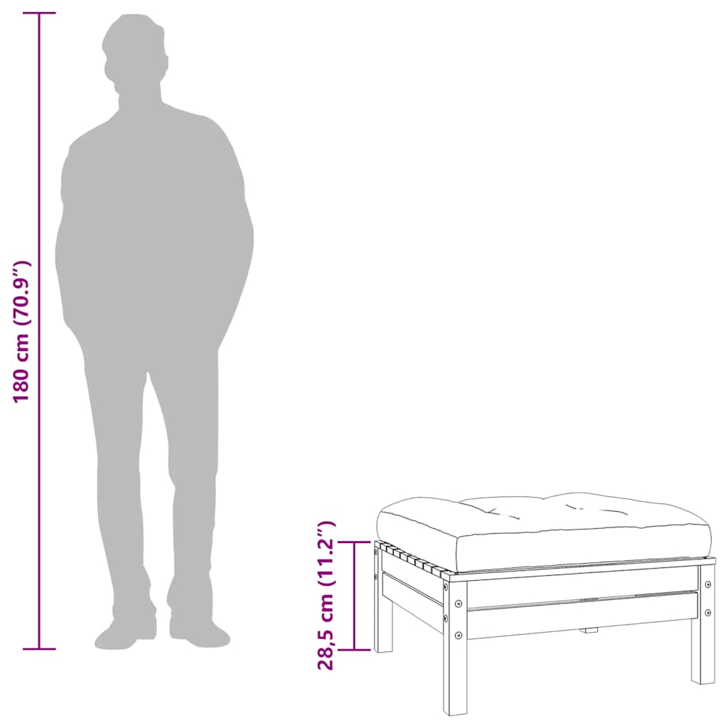 Garden Footstool with Cushion Wax Brown Solid Wood Pine