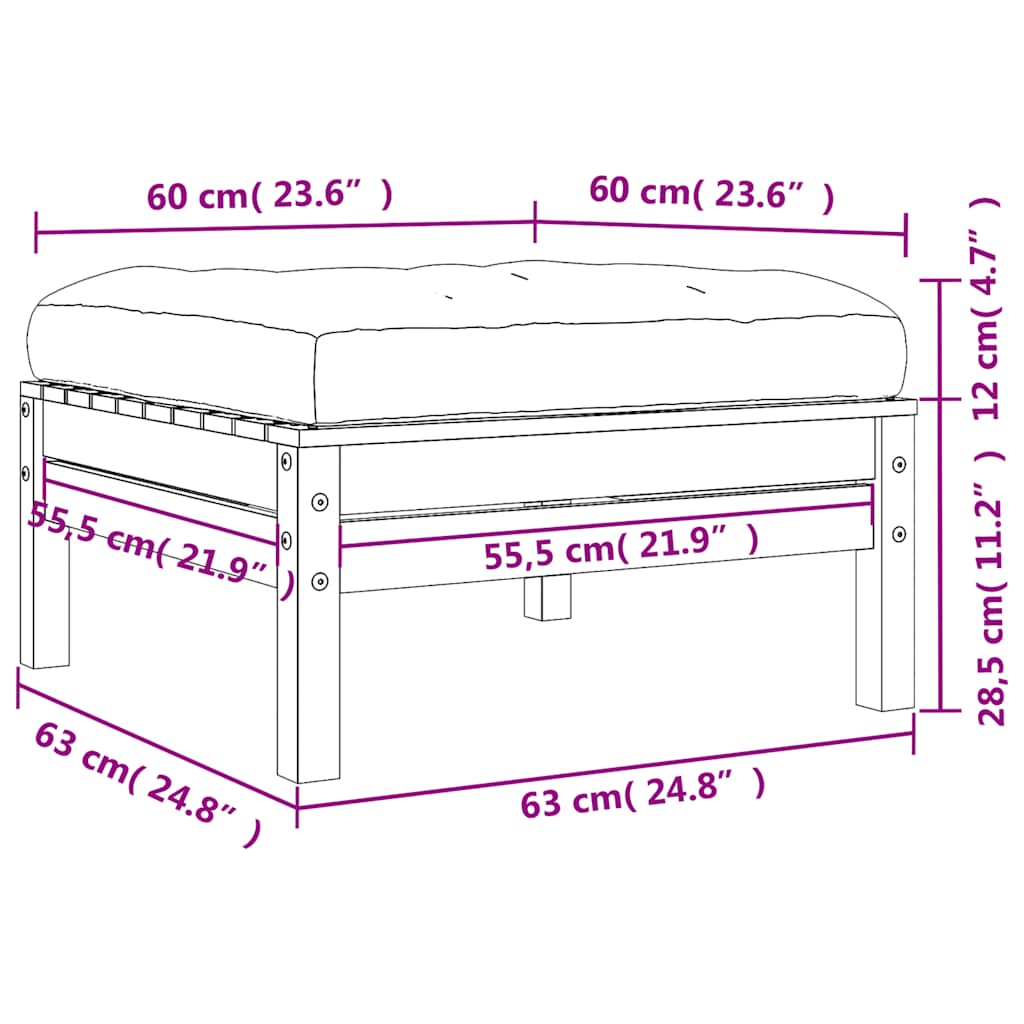 Garden Footstool with Cushion Impregnated Wood Pine