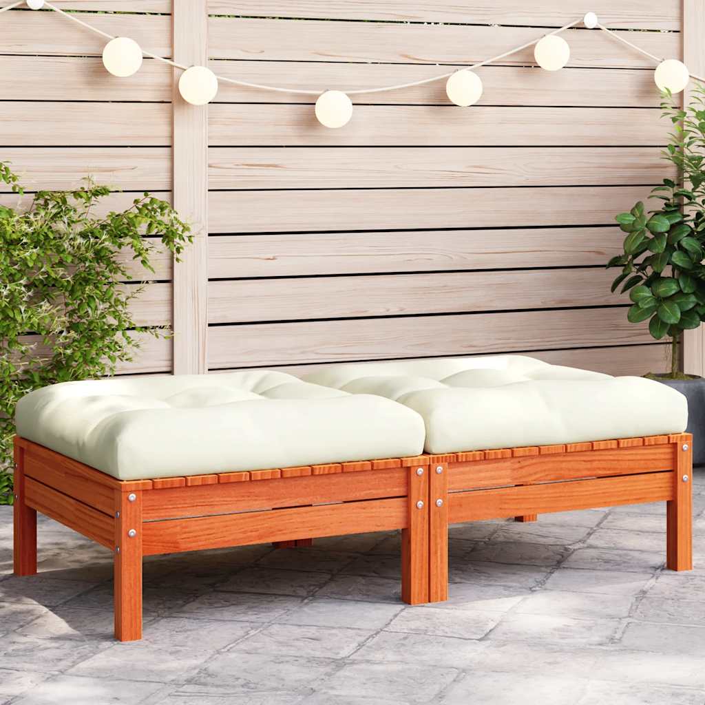 Garden Footstools with Cushions 2 pcs Wax Brown Solid Wood Pine