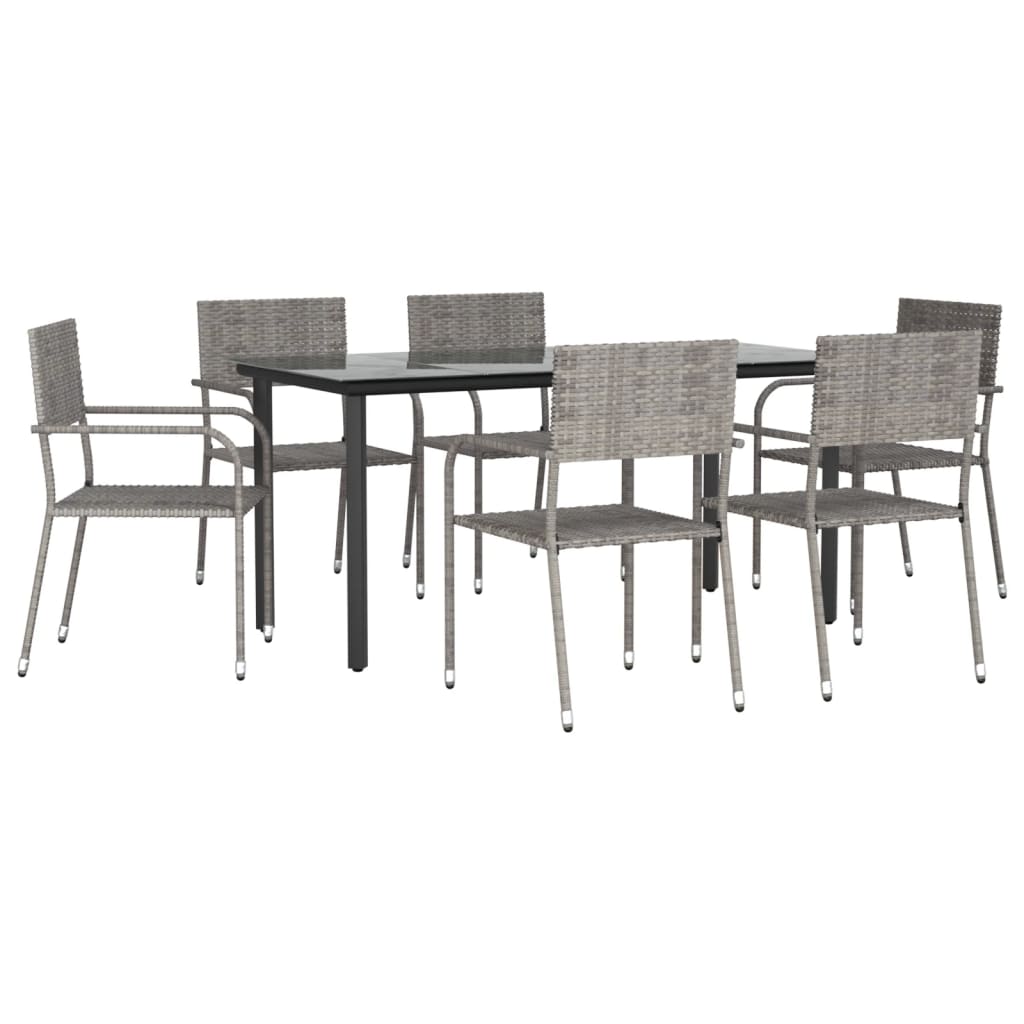 7 Piece Garden Dining Set Grey and Black Poly Rattan and Steel