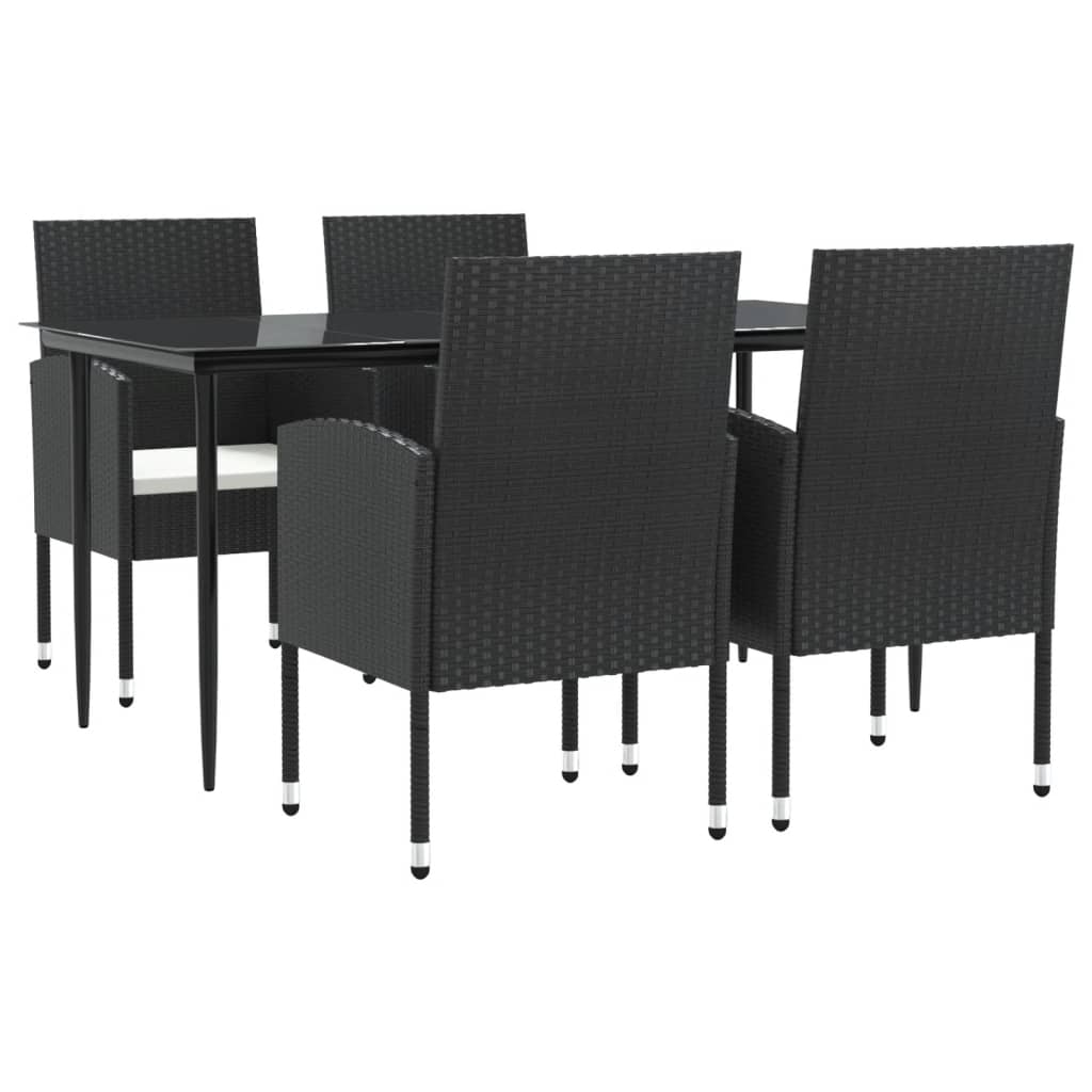 5 Piece Garden Dining Set Black Poly Rattan and Steel