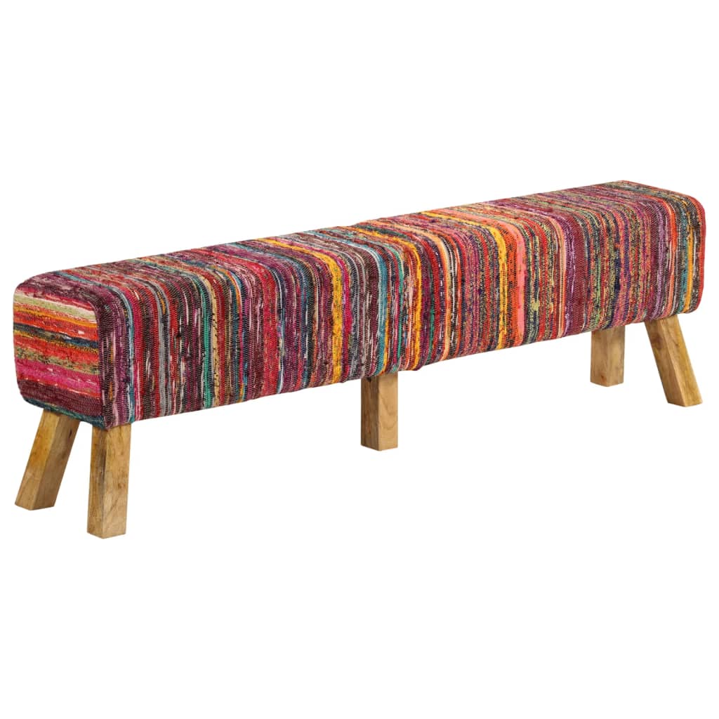 Bench Multicolour 160 cm Chindi Fabric and Solid Wood Mango