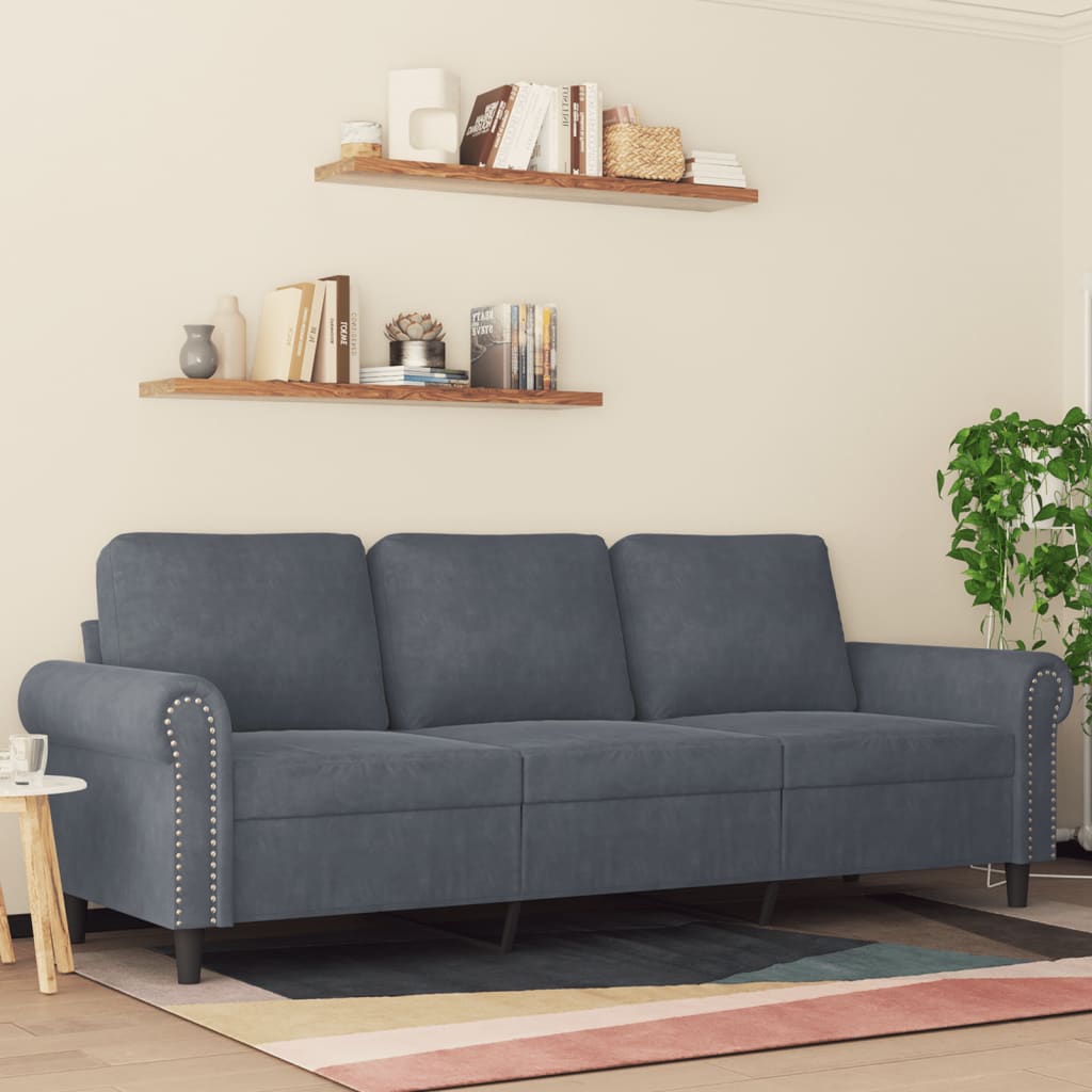 3-Seater Sofa Dark Grey 180 cm Velvet