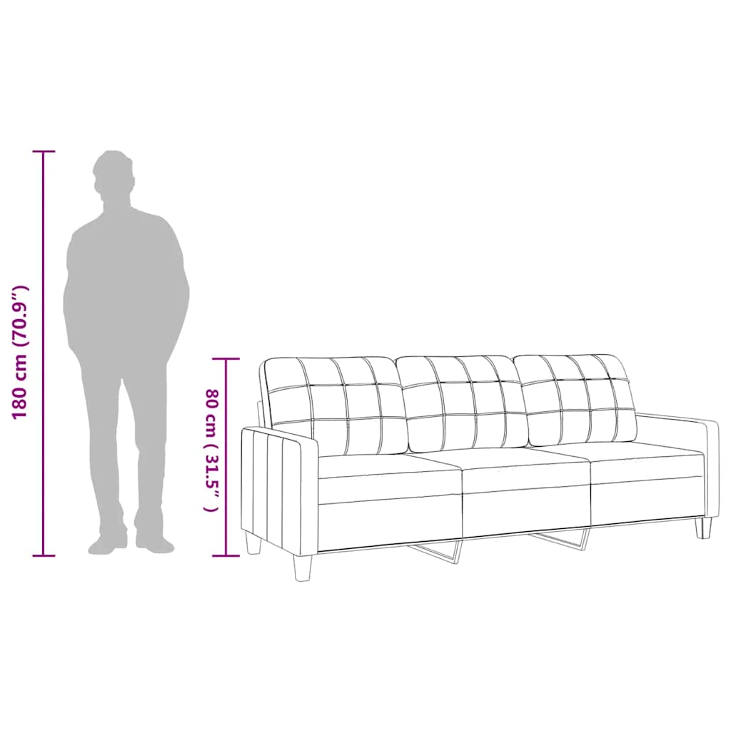 3-Seater Sofa Black 180 cm Faux Leather