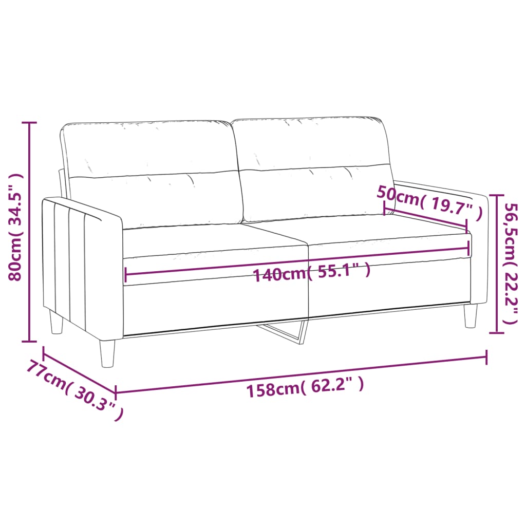 2-Seater Sofa Light Grey 140 cm Fabric