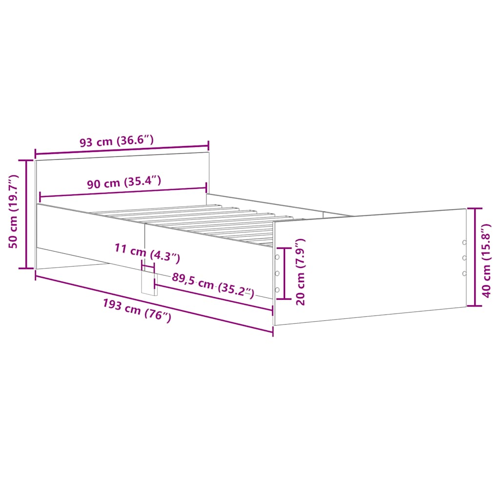 Bed Frame without Mattress White 90x190 cm Engineered Wood