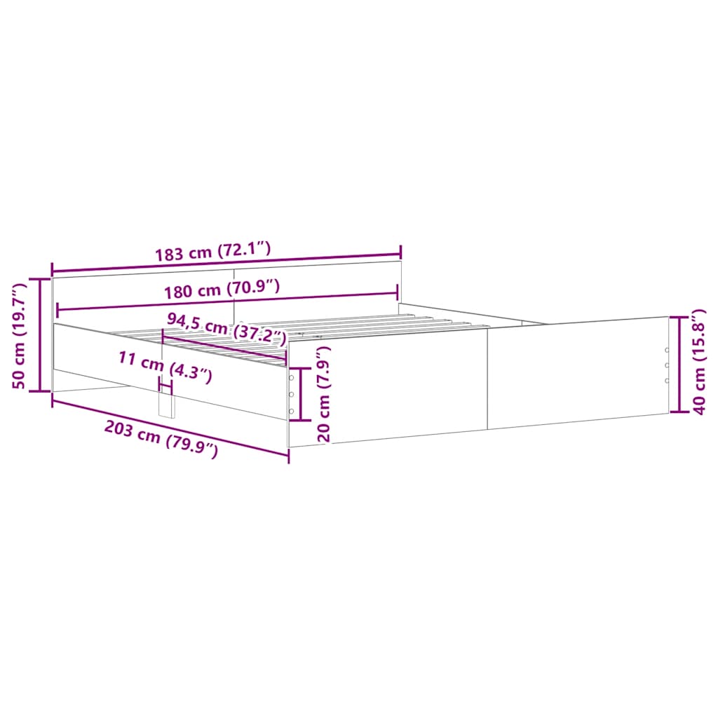 Bed Frame without Mattress Black 183x203 cm King