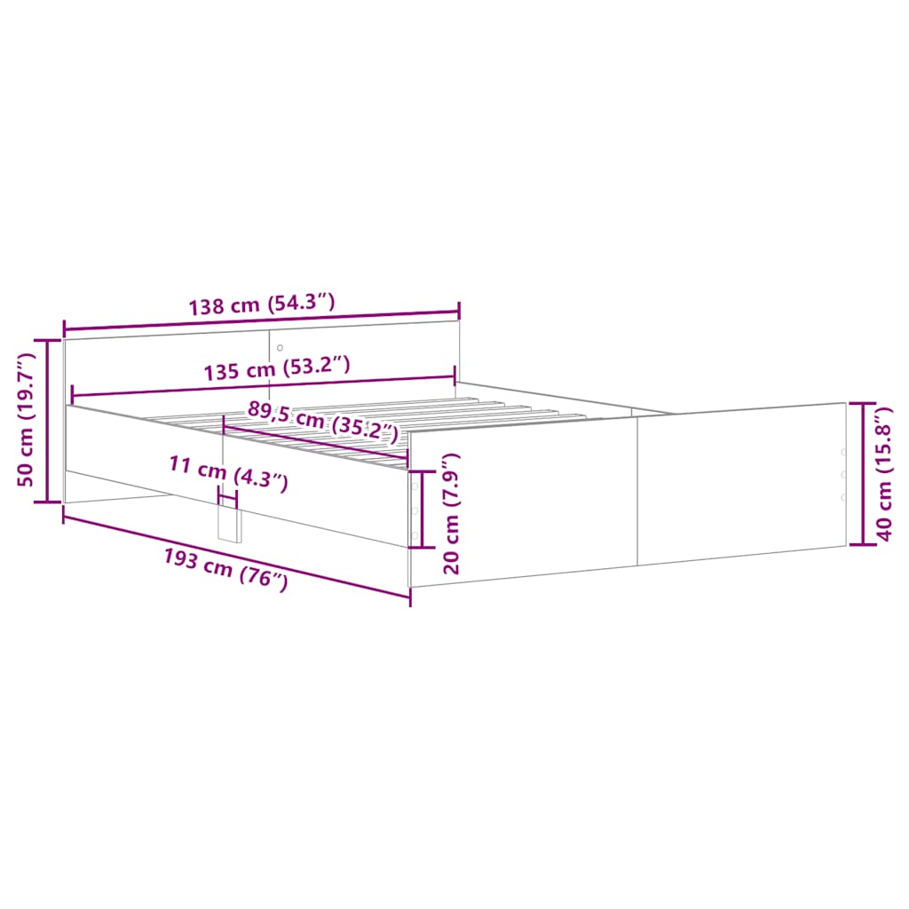 Bed Frame without Mattress Black 135x190 cm