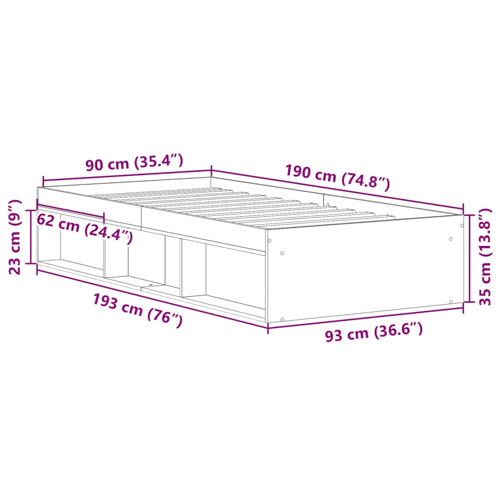 Bed Frame without Mattress White 90x190 cm