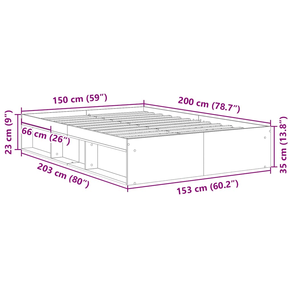 Bed Frame without Mattress Sonoma Oak 150x200 cm