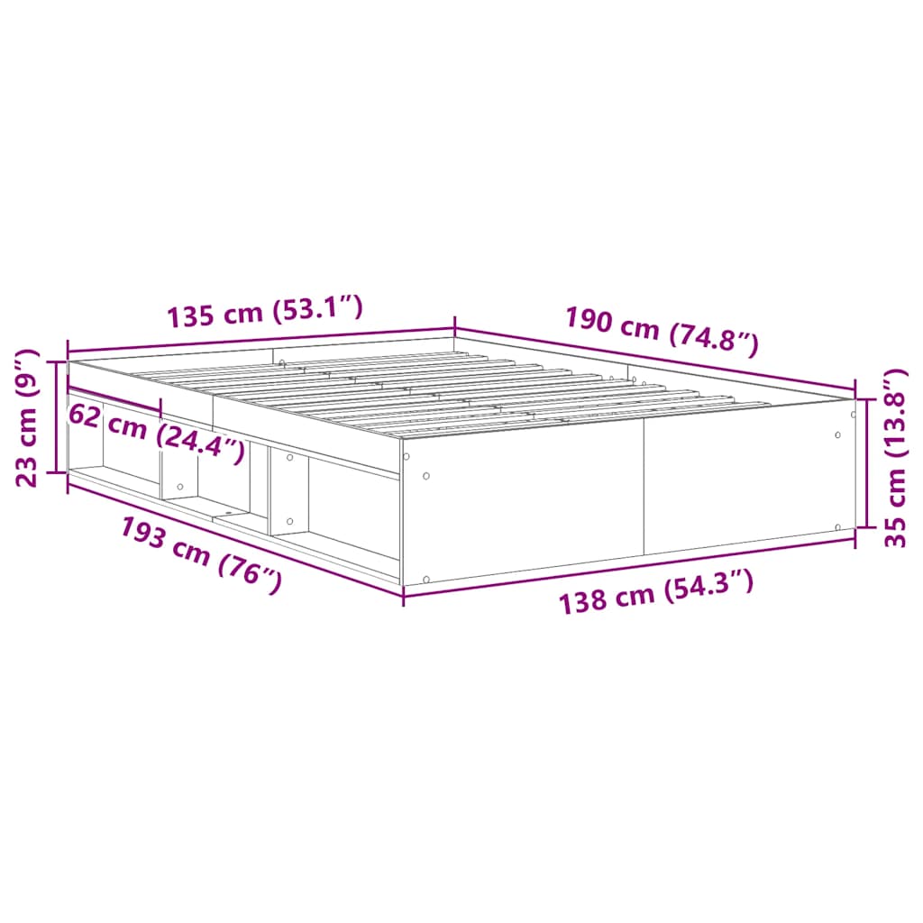 Bed Frame without Mattress White 135x190 cm