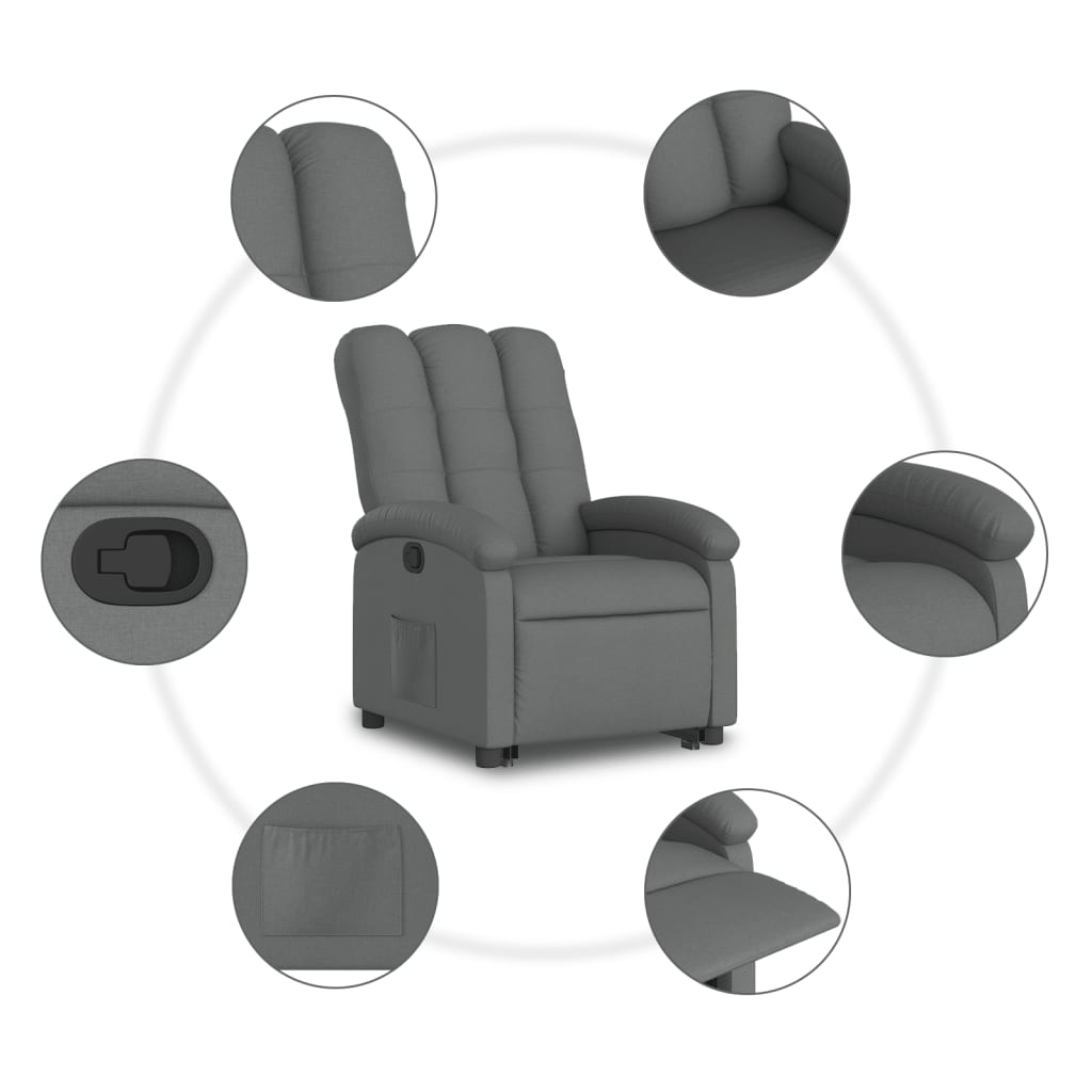 Stand up Recliner Chair Dark Grey Fabric