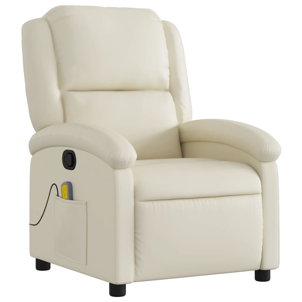 Massage Recliner Chair Cream Faux Leather