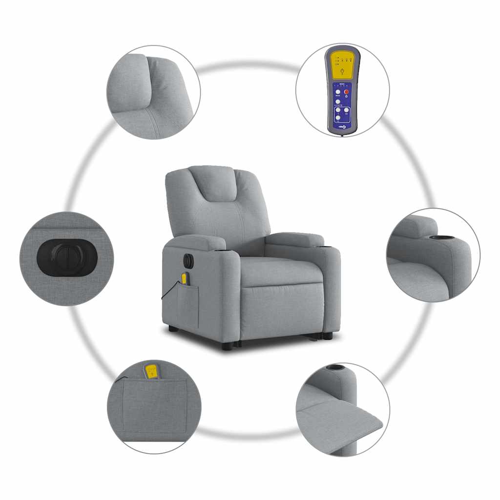 Electric Stand up Massage Recliner Chair Light Grey Fabric