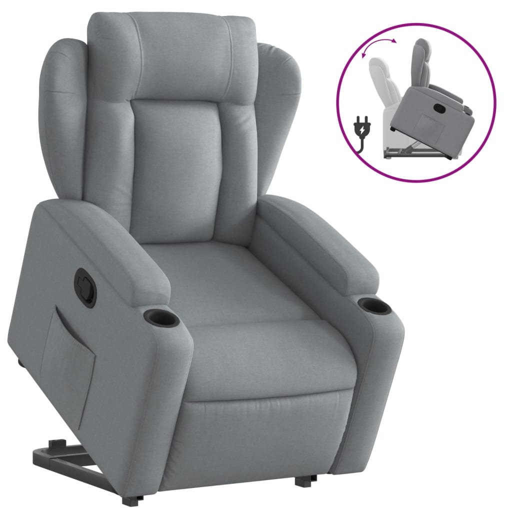 Stand up Recliner Chair Light Grey Fabric