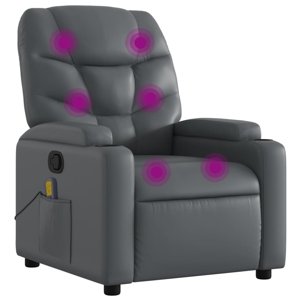 Massage Recliner Chair Grey Faux Leather