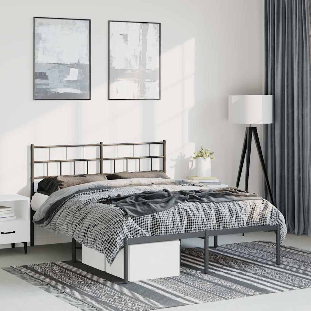 Metal Bed Frame without Mattress with Headboard Black 135x190 cm