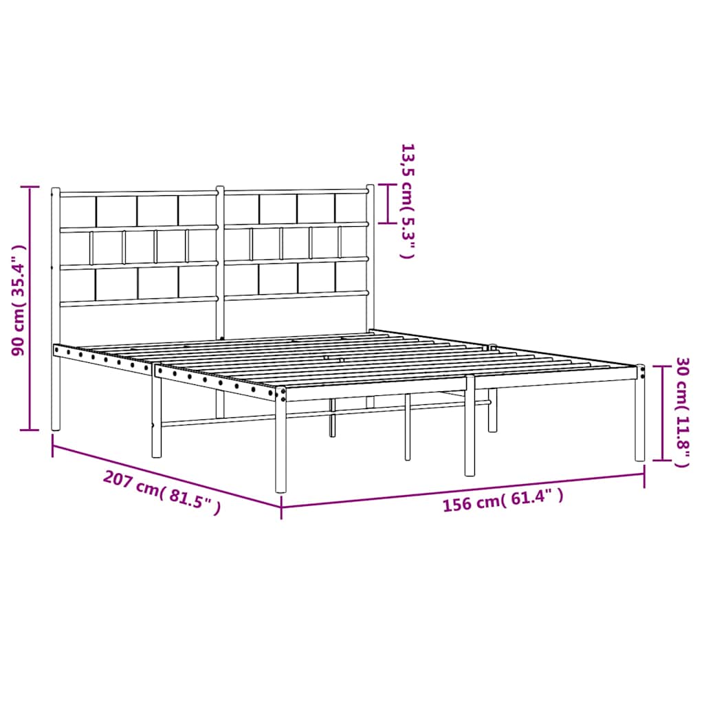 Metal Bed Frame without Mattress with Headboard Black 150x200 cm