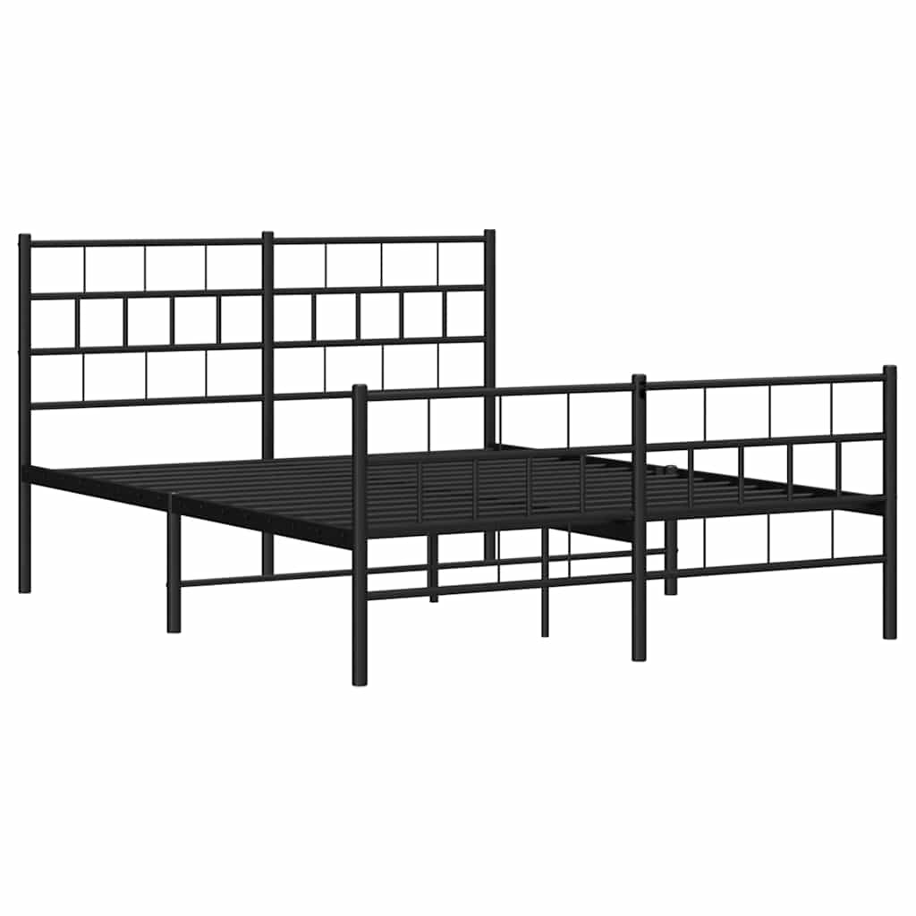 Metal Bed Frame without Mattress with Footboard Black 135x190 cm