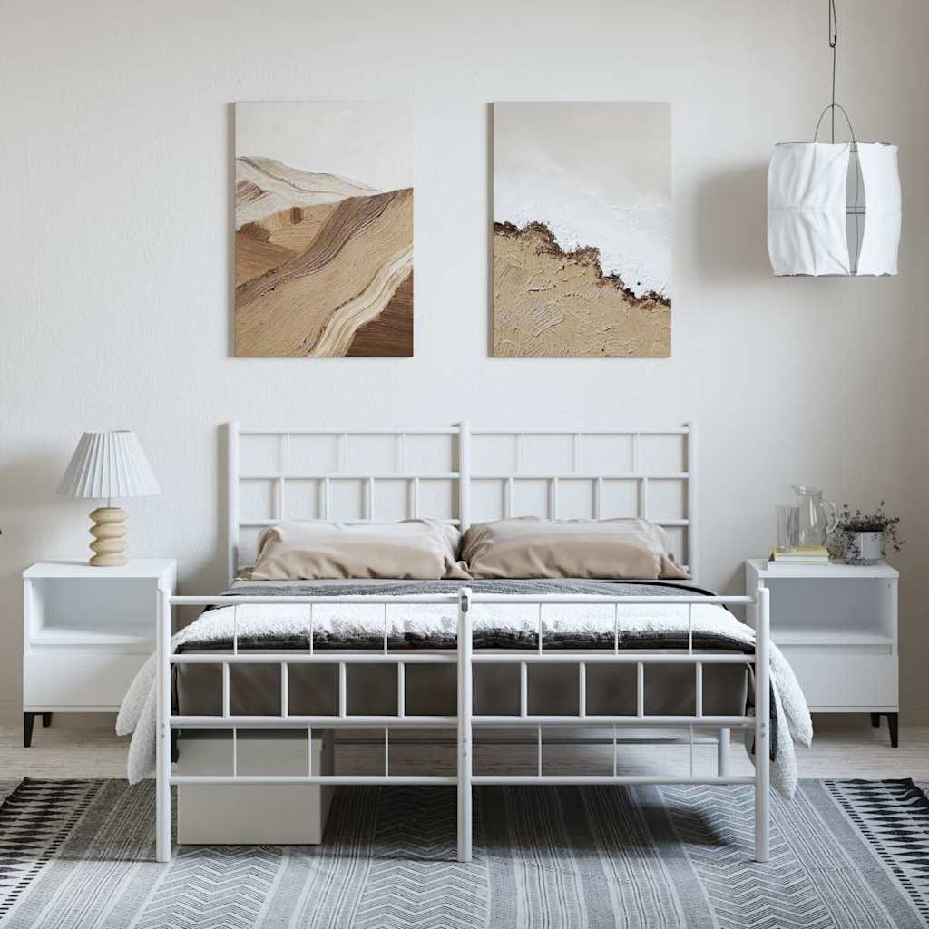 Metal Bed Frame without Mattress with Footboard White 135x190 cm