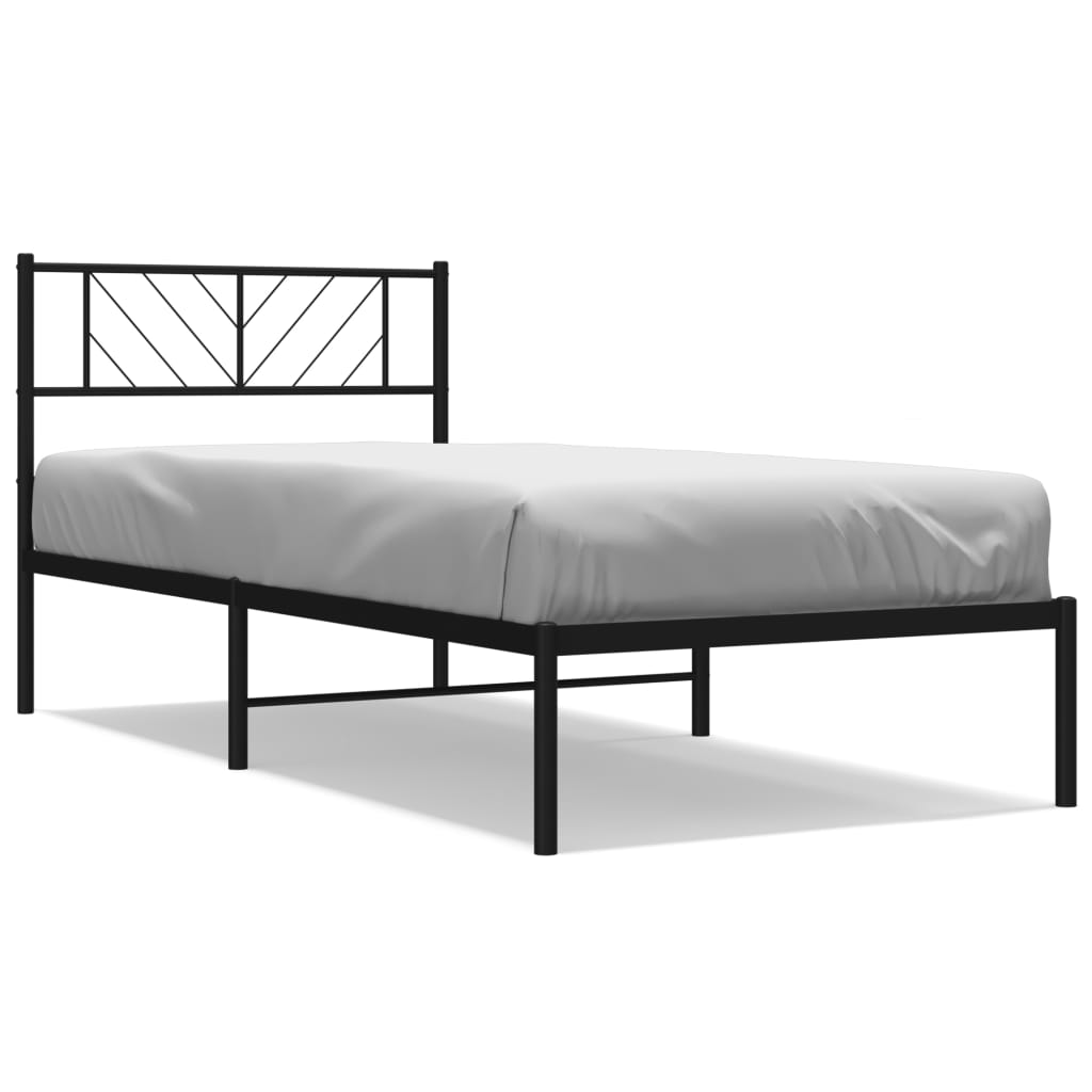 Metal Bed Frame without Mattress with Headboard Black 90x190 cm