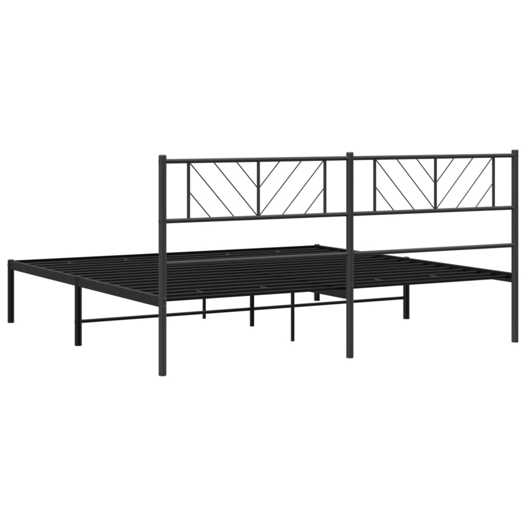 Metal Bed Frame without Mattress with Headboard Black 183x203 cm King