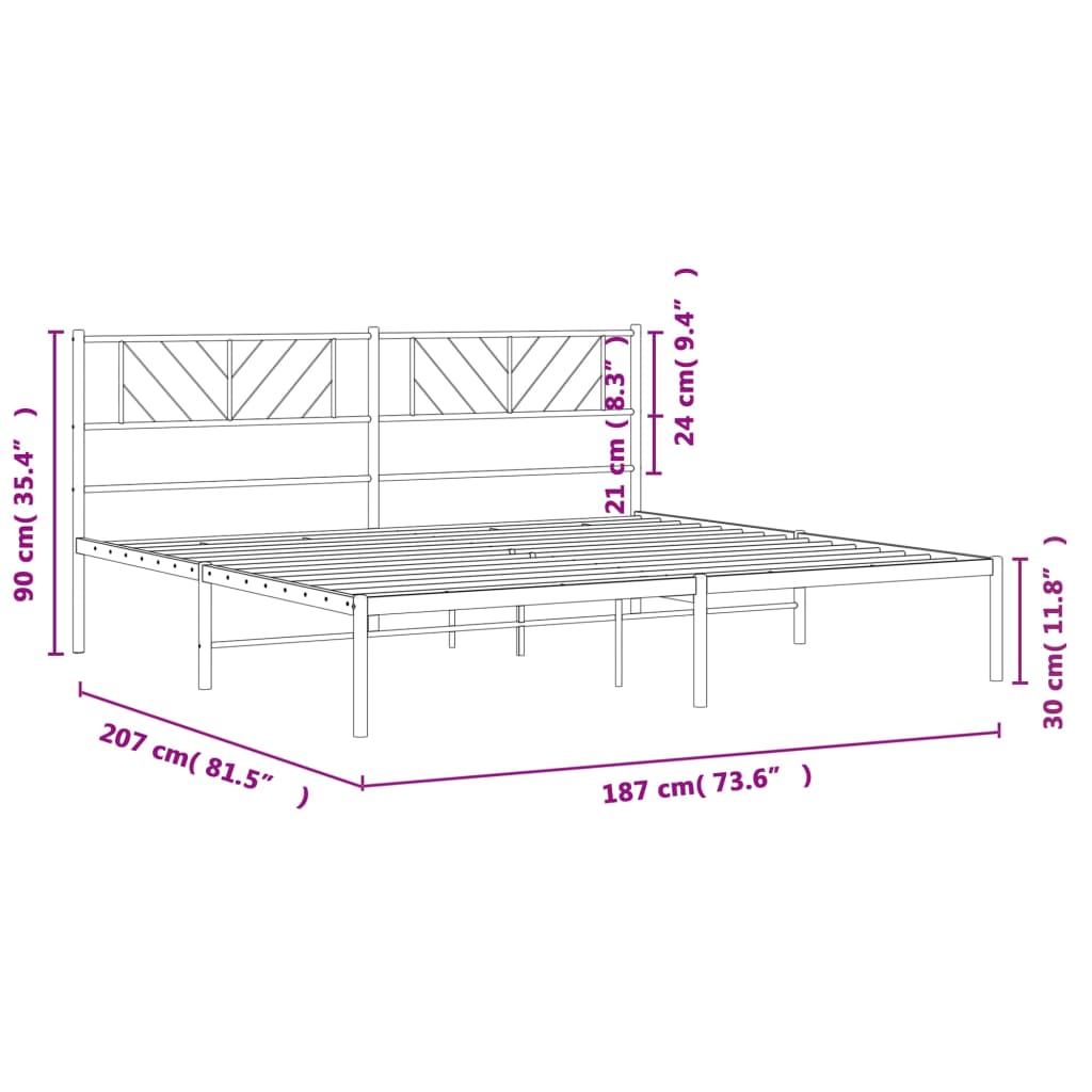 Metal Bed Frame without Mattress with Headboard Black 183x203 cm King