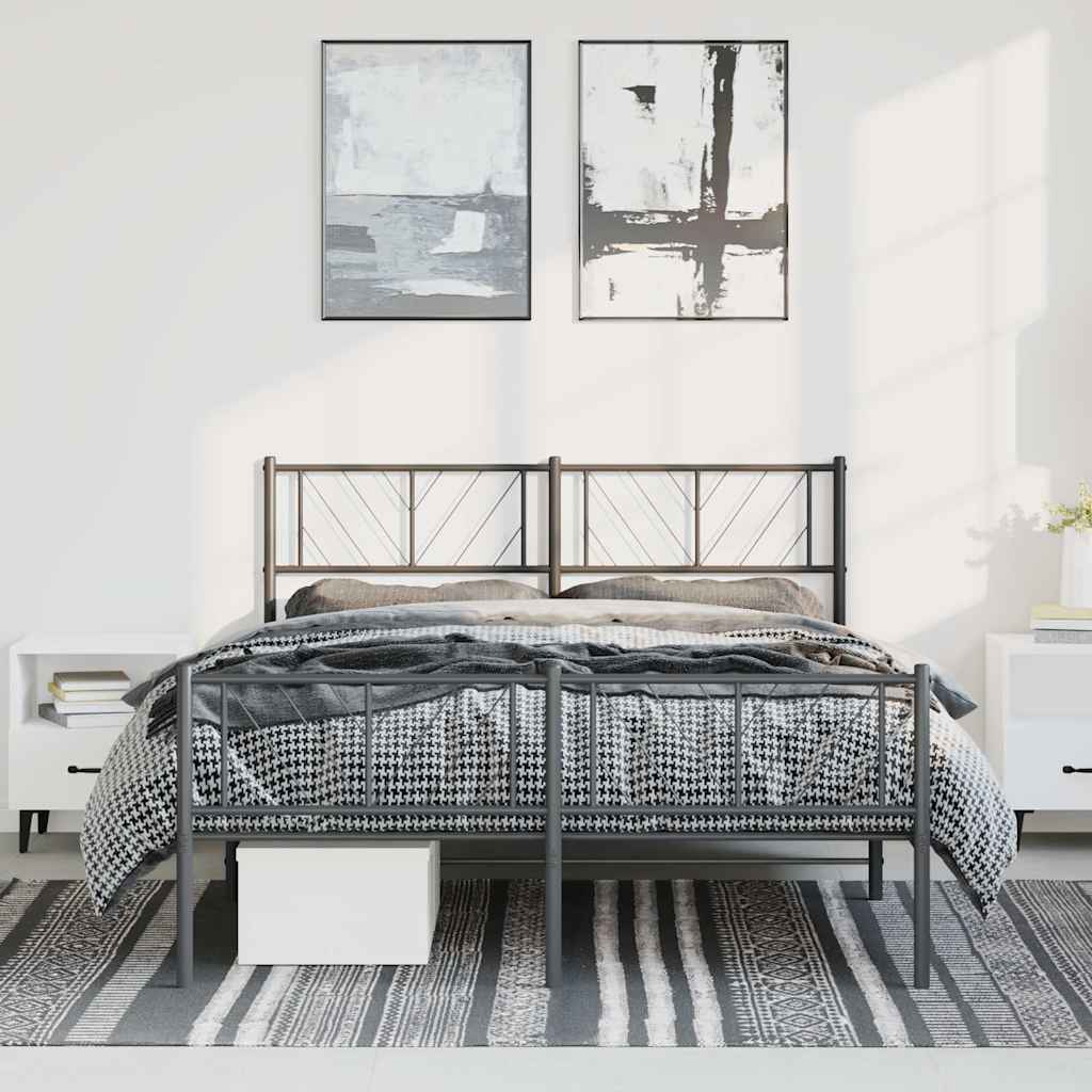 Metal Bed Frame without Mattress with Footboard Black 135x190 cm