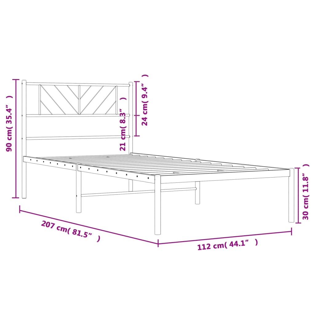 Metal Bed Frame without Mattress with Headboard White 107x203 cm King Single