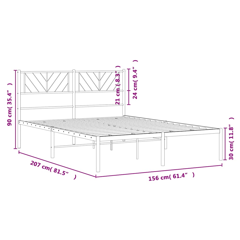 Metal Bed Frame without Mattress with Headboard White 150x200 cm