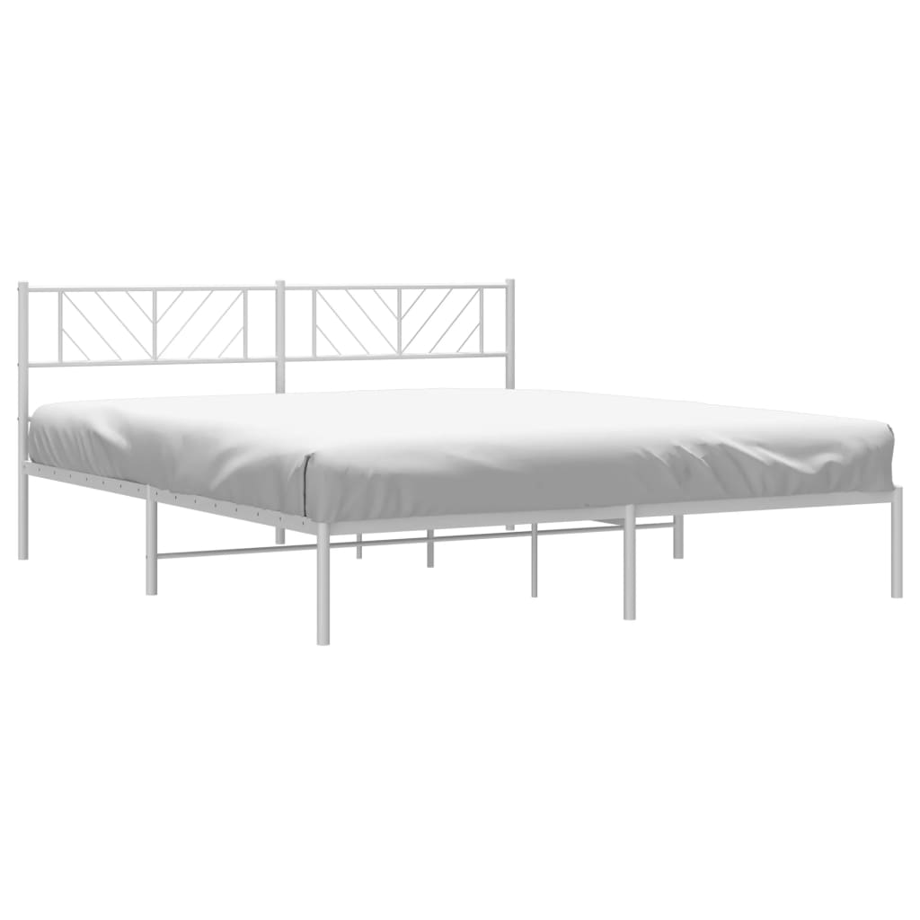 Metal Bed Frame without Mattress with Headboard White 183x203 cm King
