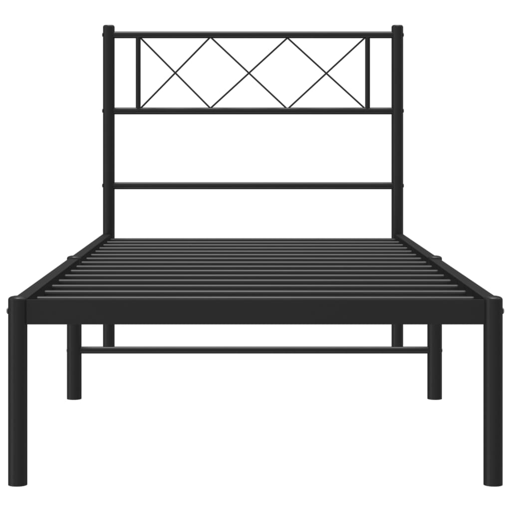 Metal Bed Frame without Mattress with Headboard Black 90x190 cm