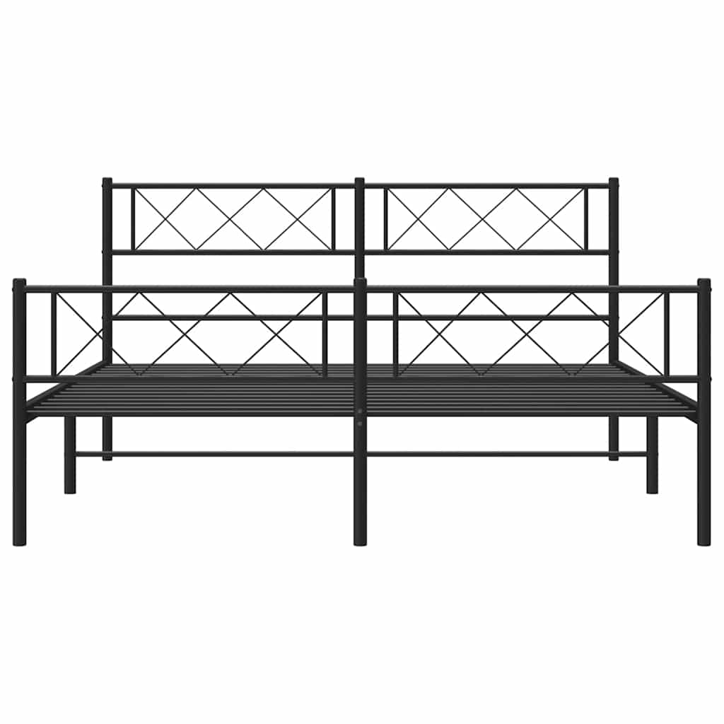 Metal Bed Frame without Mattress with Footboard Black 150x200 cm