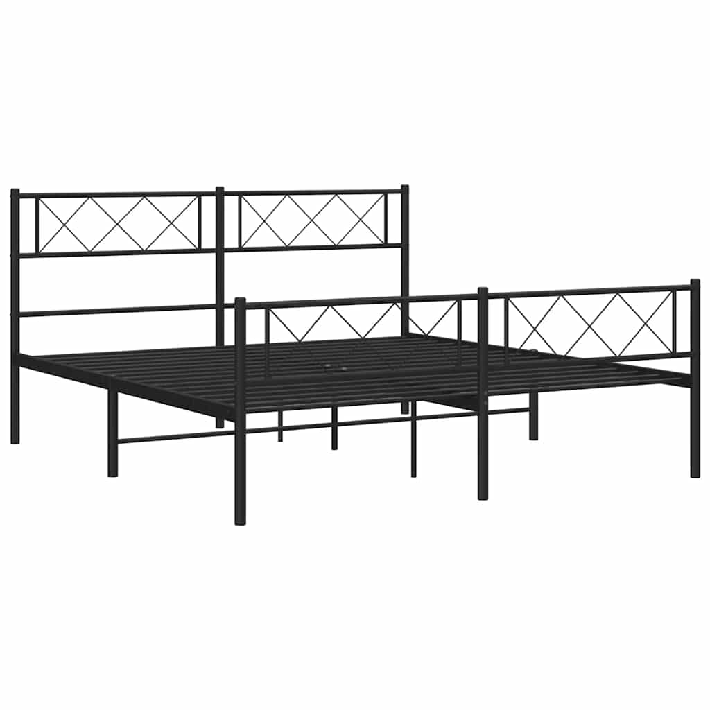 Metal Bed Frame without Mattress with Footboard Black 150x200 cm