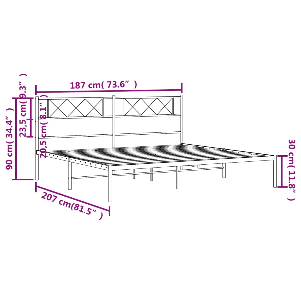 Metal Bed Frame without Mattress with Headboard White 183x203 cm King